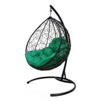 Подвесное кресло КАПЛЯ с экоротангом чёрное, зелёная подушка