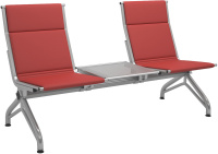 Многоместная секция со столиком (3-х местная, серебристый металлик) Aero БП МС16/2-03 Искусственная кожа К 19 (красная)/Серебристый металлик