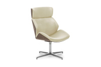 Кресло дизайнерское Charm High Wood Lounge Полуанилиновая кожа бежевая/Полированный алюминий