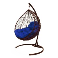 Подвесное кресло КАПЛЯ с экоротангом коричневое, синяя подушка