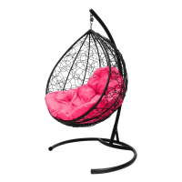 Подвесное кресло КАПЛЯ с экоротангом чёрное, розовая подушка