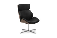 Кресло дизайнерское Charm High Wood Lounge Анилиновая кожа черная/Полированный алюминий