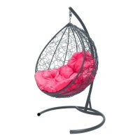 Подвесное кресло КАПЛЯ с экоротангом серое, розовая подушка