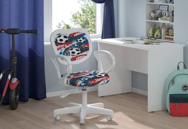 Детское компьютерное кресло CHAIRJET KIDS 106 с подлокотниками, велюр, принт футбол