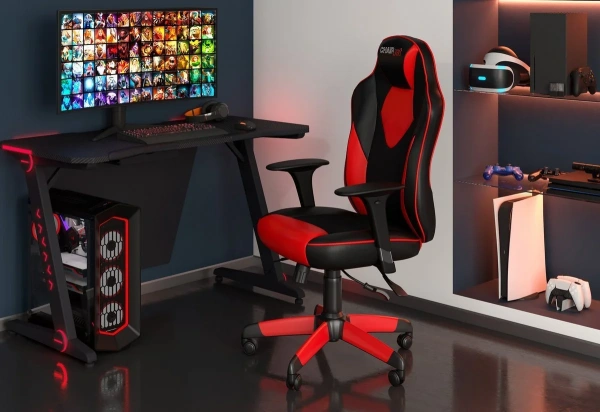 Геймерское компьютерное кресло CHAIRJET GAME 17 с регулируемыми подлокотниками и синхромеханизмом, экокожа/ткань, черный/красный