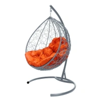 Подвесное кресло КАПЛЯ с экоротангом серое, оранжевая подушка
