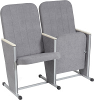 Кресло для конференц-зала (2-х местное, серебристый металлик, светлый бук) Лондон М Микрофибра Aloba New Light grey/Серебристый металлик