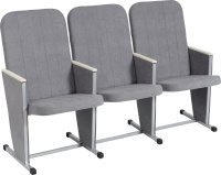 Кресло для конференц-зала (3-х местное, серебристый металлик, светлый бук) Лондон М Микрофибра Aloba New Light grey/Серебристый металлик
