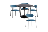 Обеденная группа стол FR 0221 и 4 стула FR 0550 Черный/Велюр тёмно-бирюзовый