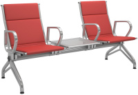 Многоместная секция со столиком (3-х местная, серебристый металлик) Aero МС16-03 Искусственная кожа К 19 (красная)