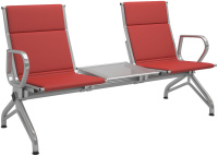 Многоместная секция со столиком (3-х местная, серебристый металлик) Aero 2П МС16/1-03 Искусственная кожа К 19 (красная)/Серебристый металлик